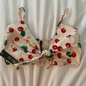 Front tie top with cherry design in front